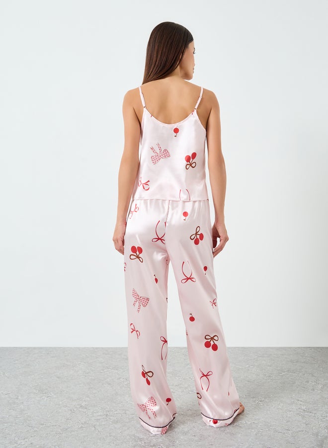 Take Two Women Bow Printed Cami Top and Pyjama Set - Image 4